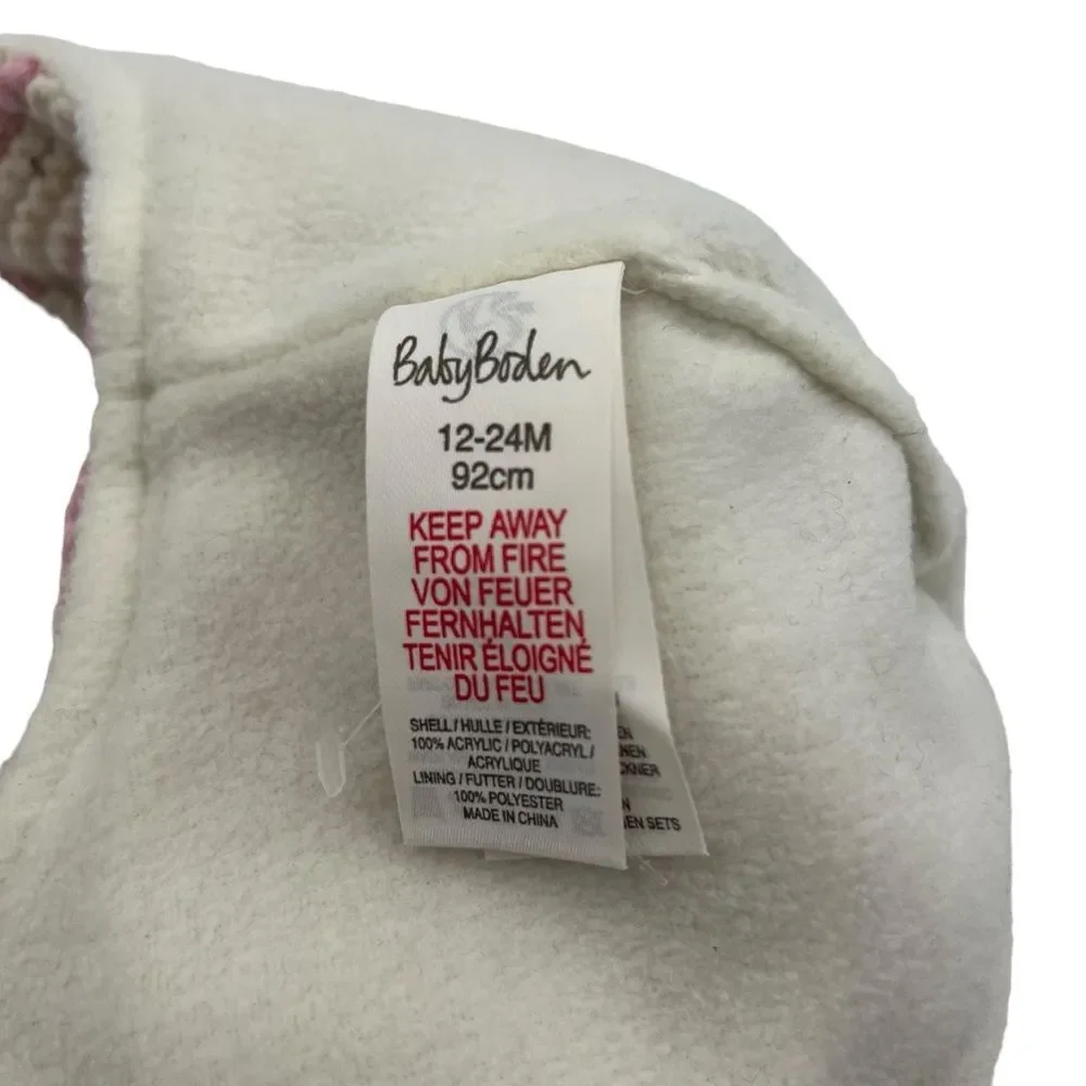 Baby Boden Knitted Beanie and Mittens Striped Hat, Size 12-24 Months, Pink/Beige